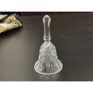 Vintage Cut Glass Crystal Dinner Bell Clear Diamond Pattern Scalloped Edge 4.5"